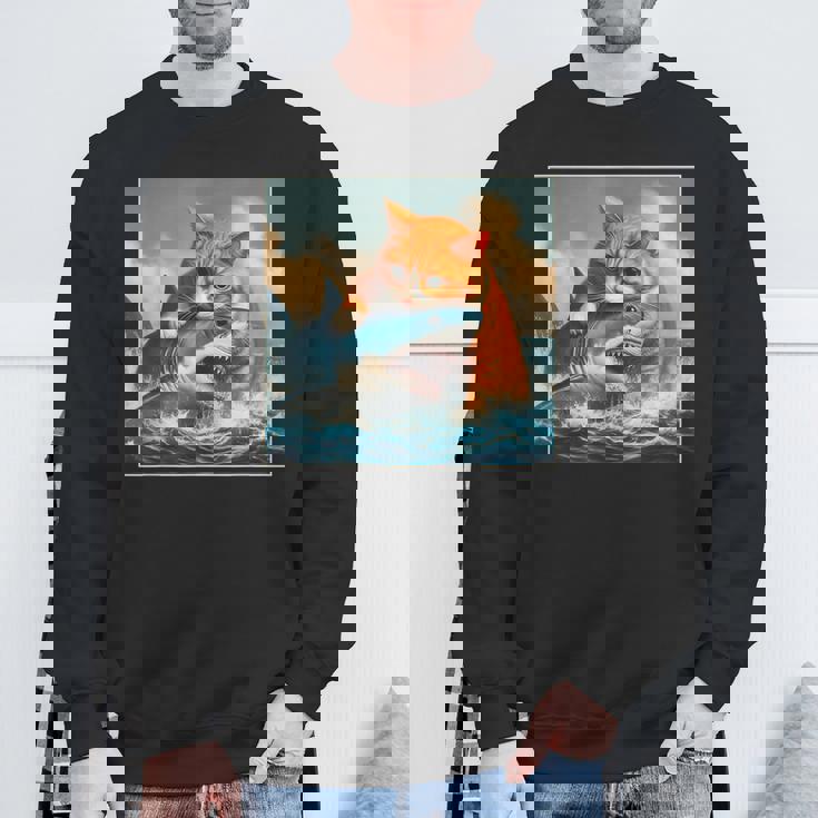 猫のサメ、面白い猫がサメを噛むサメ、サメと猫 スウェットシャツ 高齢者への贈り物