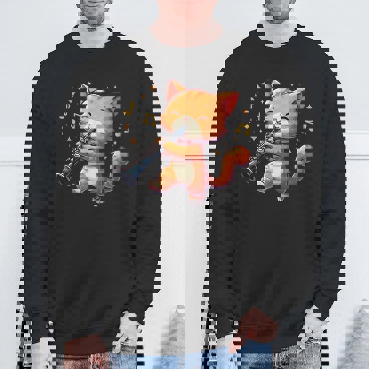 猫好きのためのかわいい猫のデザイン 猫がクラリネットを弾く スウェットシャツ 高齢者への贈り物