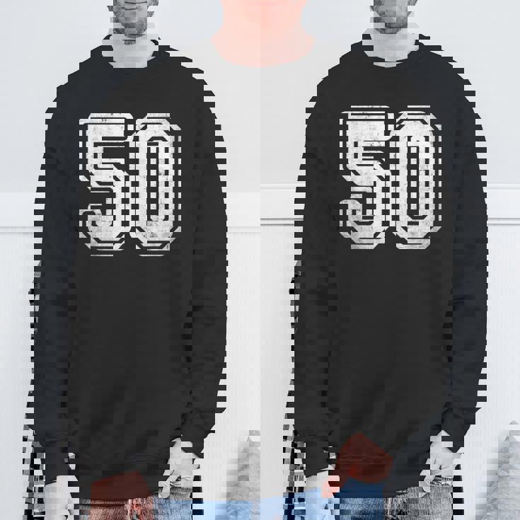 番号 50 ホワイト スポーツ ディストレスト番号 スウェットシャツ 高齢者への贈り物