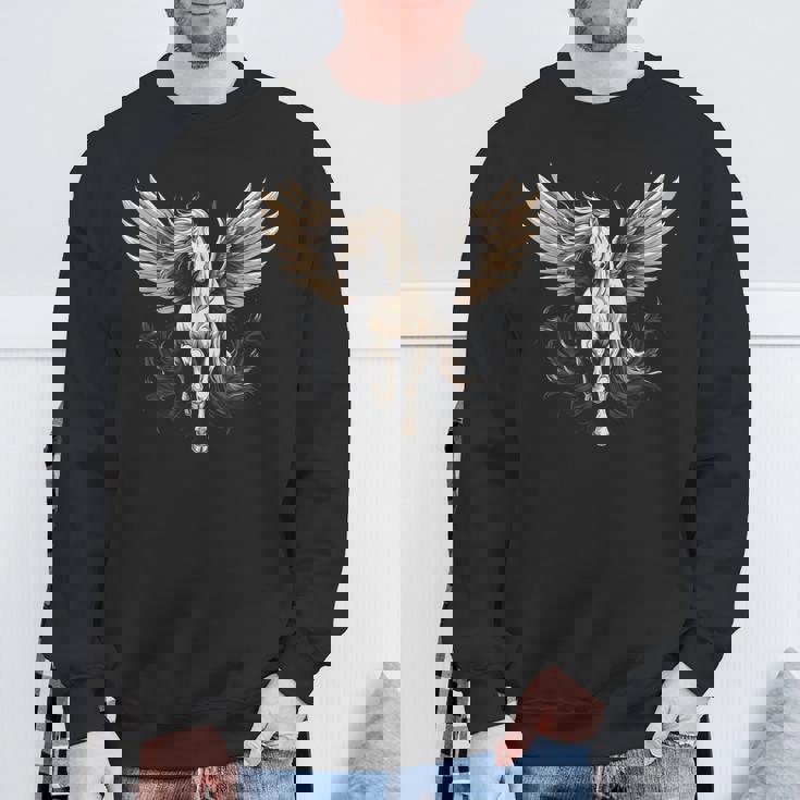 白いペガサス 大きな白い翼 面白いグラフィックtシャツ スウェットシャツ 高齢者への贈り物