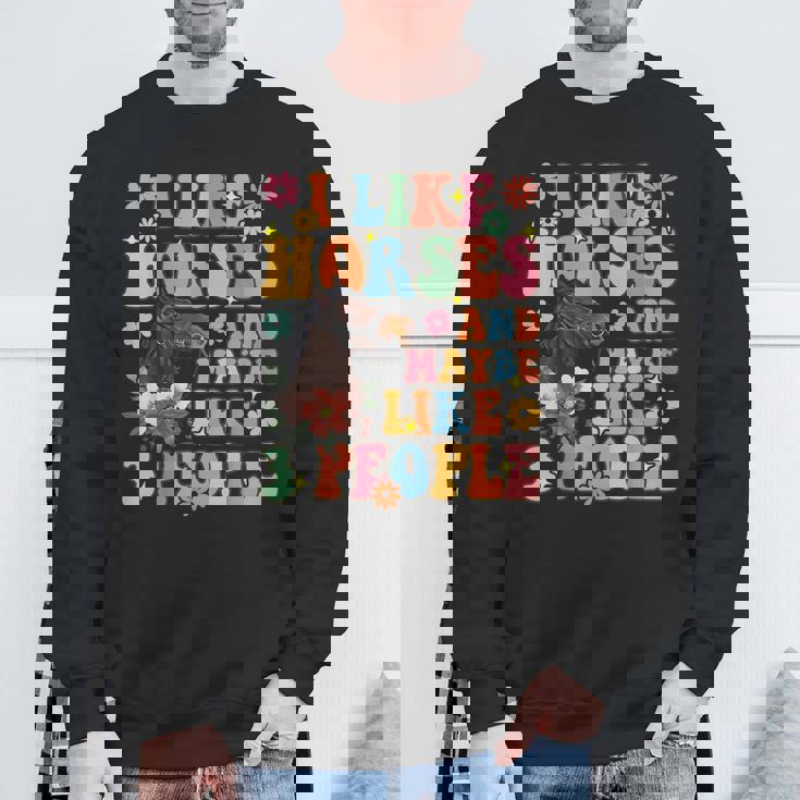 私は馬と3人が好きグルーヴィーな乗馬乗馬ライダー スウェットシャツ 高齢者への贈り物