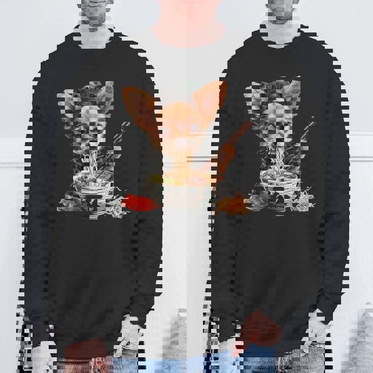 空手犬のチワワがラーメンを食べる、日本、面白いラーメン スウェットシャツ 高齢者への贈り物