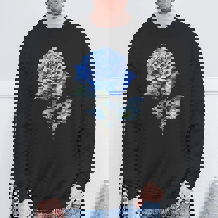 美しいブルーローズフローラルブルーフラワー スウェットシャツ 高齢者への贈り物