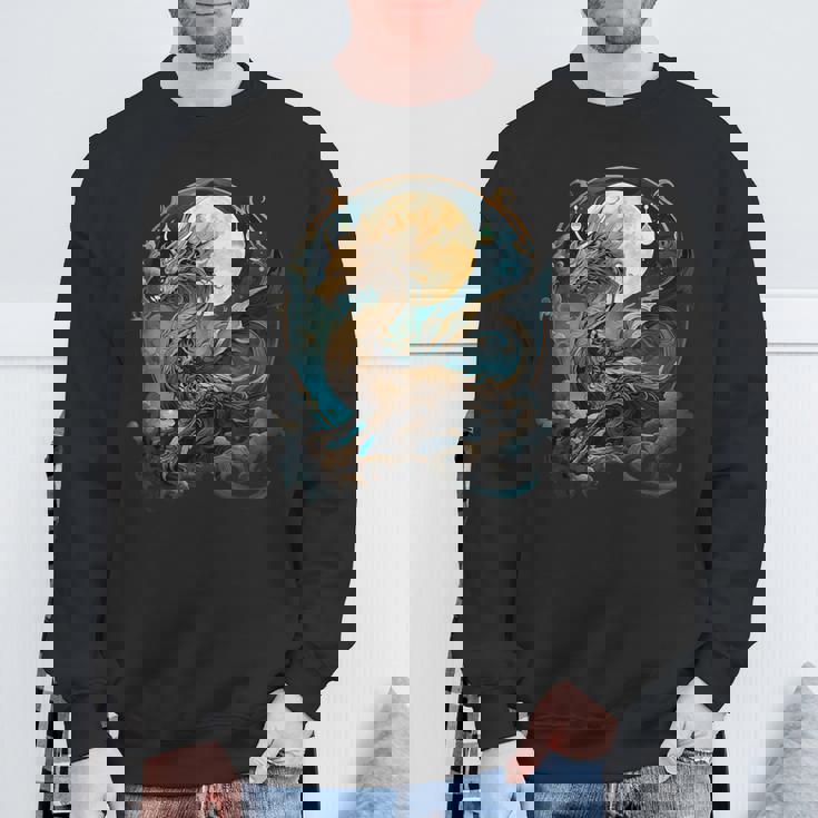 美しいルナゴールドドラゴン フローラルアートノボー スウェットシャツ 高齢者への贈り物