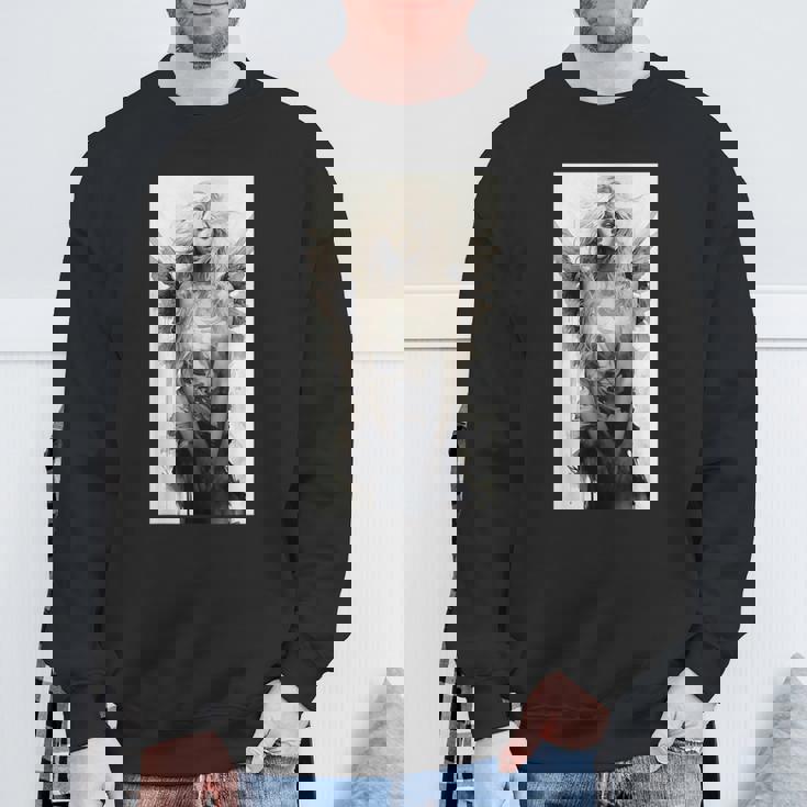 美しい天使 白黒ヴィンテージアート スウェットシャツ 高齢者への贈り物