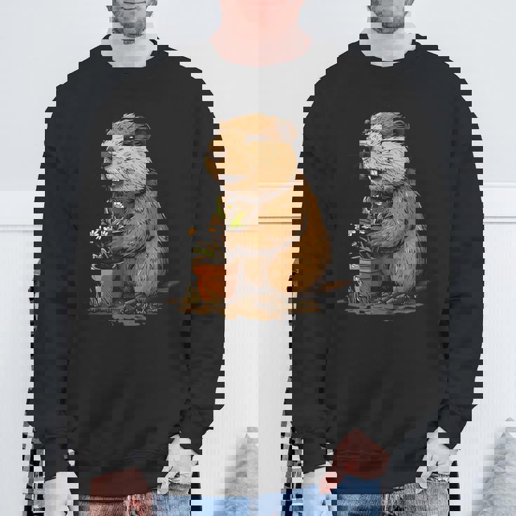 自然からインスピレーションを得た衣装愛好家のための鉢植え付き楽しいビーバー スウェットシャツ 高齢者への贈り物