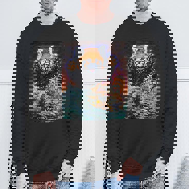 船を襲う レッサーパンダ 海 雷 嵐 スウェットシャツ 高齢者への贈り物