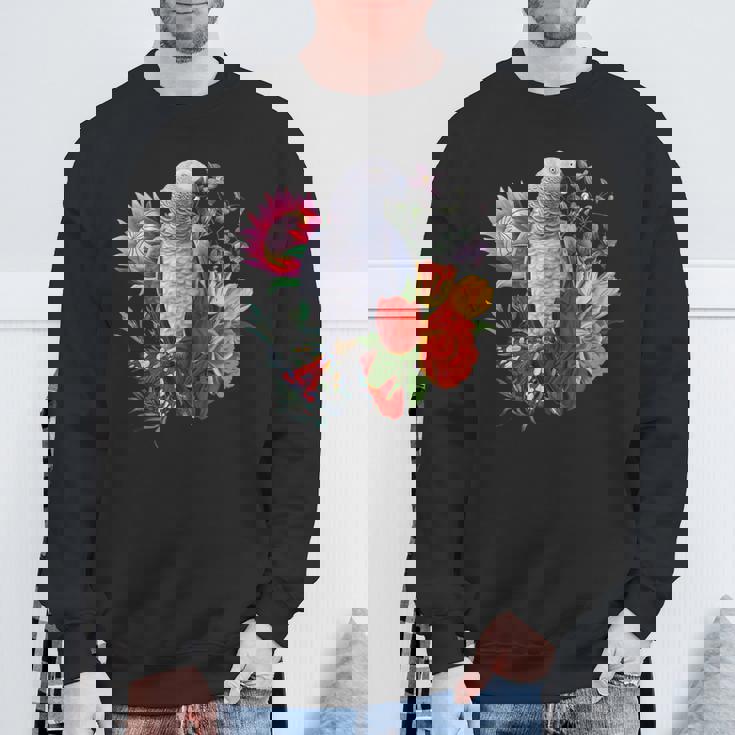 花と蝶とヨウム スウェットシャツ 高齢者への贈り物