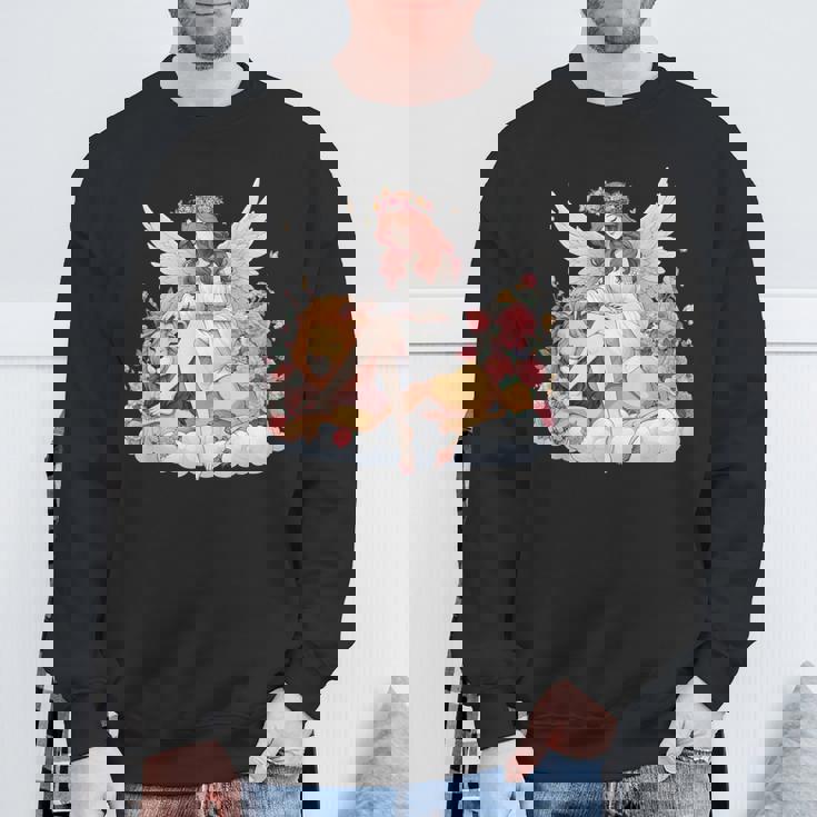 花に囲まれたライオンの天使 美しい天使 スウェットシャツ 高齢者への贈り物