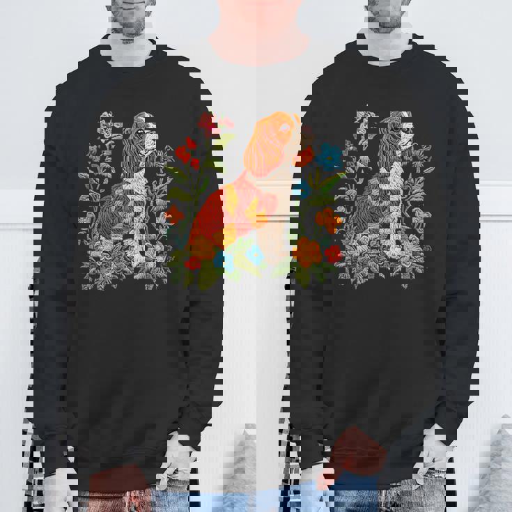 花柄 キャバリア王 チャールズ スパニエル キュート ママ 母の日 スウェットシャツ 高齢者への贈り物