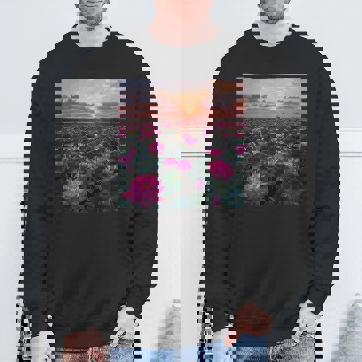 蓮の花畑 美しい夕日のグラフィック スウェットシャツ 高齢者への贈り物