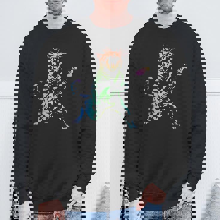 虹色グラデーションの猫のギターデザイン スウェットシャツ 高齢者への贈り物