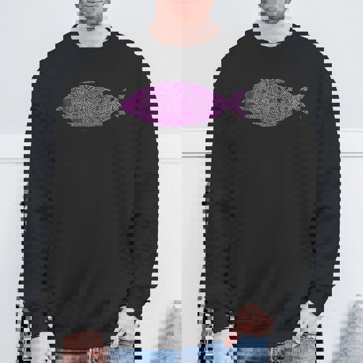 複雑なピンクの魚のイラスト 葉の付いた芸術的なデザイン スウェットシャツ 高齢者への贈り物