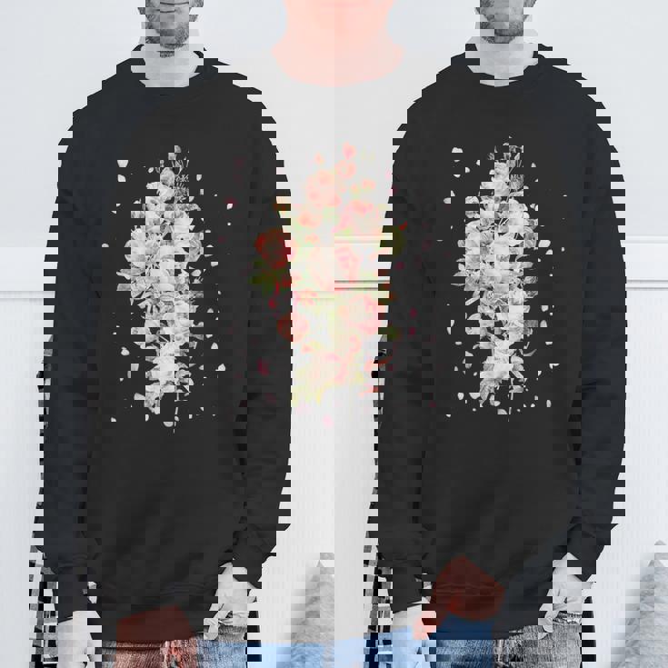 言葉、愛、幸福、平和のピンクのバラの花束 スウェットシャツ 高齢者への贈り物