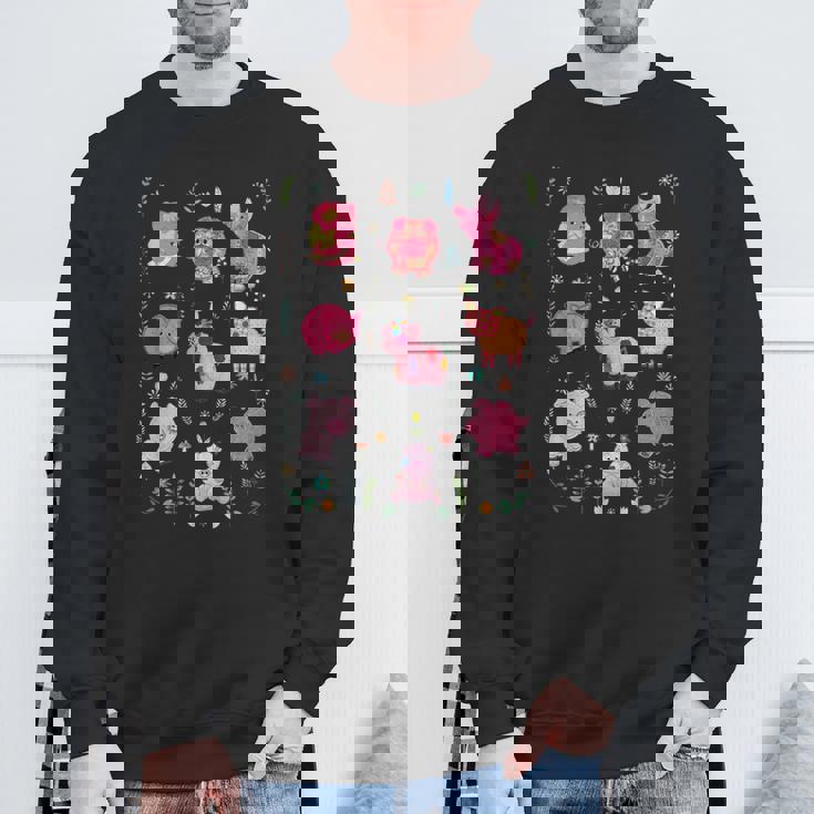 豚のかわいい刺しゅう 豚の恋人 スウェットシャツ 高齢者への贈り物