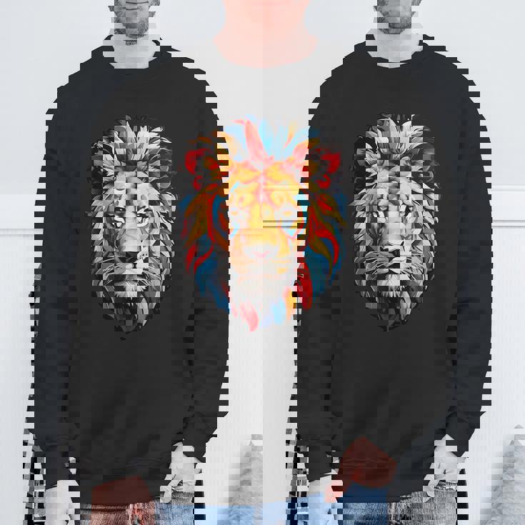 雄大なライオンヘッド 赤、黄、青の芸術的なたてがみ スウェットシャツ 高齢者への贈り物