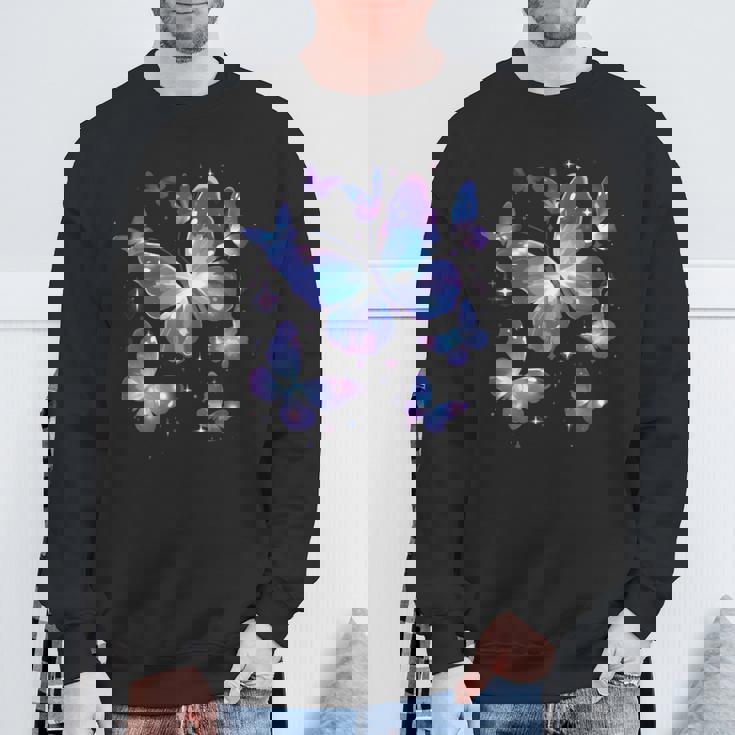 青と紫の模様の蝶たち 昆虫プリント スウェットシャツ 高齢者への贈り物