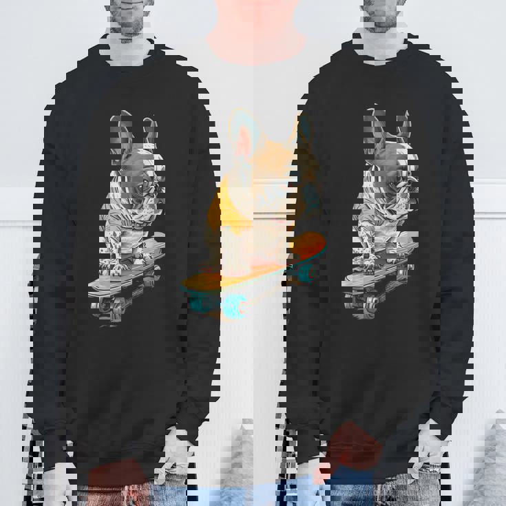 面白い フレンチブルドッグ スケートボード スケーター 犬 イングリッシュドッグ スウェットシャツ 高齢者への贈り物