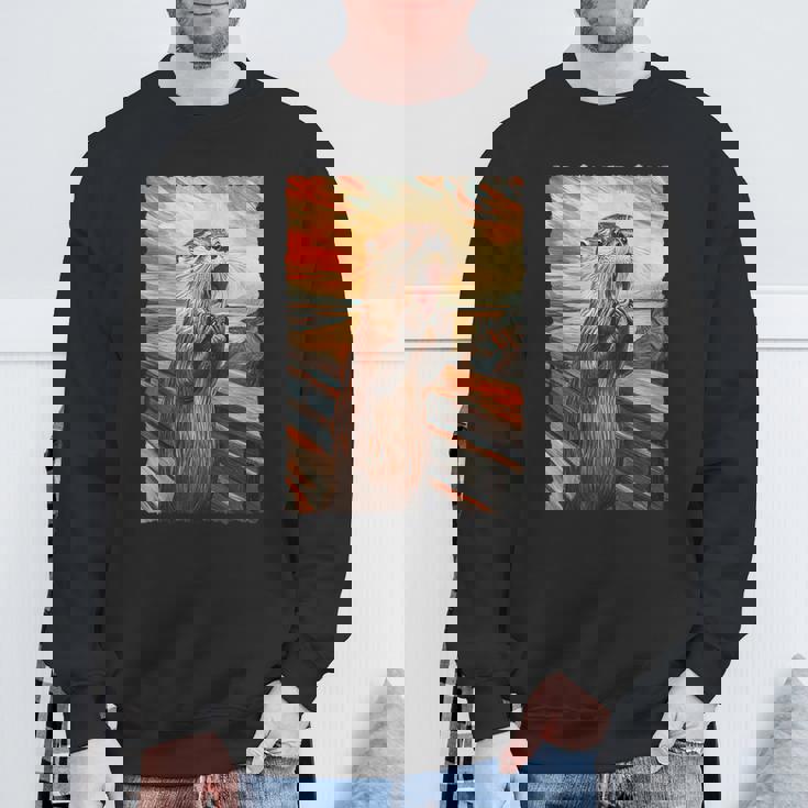 面白い レトロ ムンク 悲鳴 芸術的 絵画 パロディ カワウソ 恋人 スウェットシャツ 高齢者への贈り物