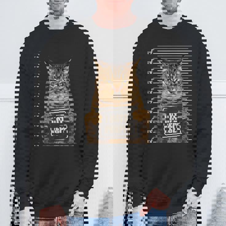 面白い 逮捕された犯罪者猫 マグショット I Hate People Cat Lover スウェットシャツ 高齢者への贈り物