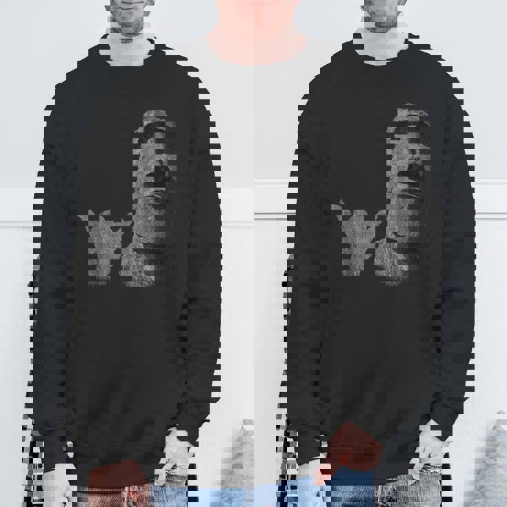 面白いイースター島のラパヌイのモアイ像 サーファーのシャカのサイン スウェットシャツ 高齢者への贈り物