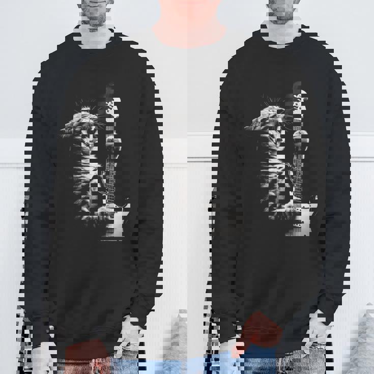 面白いギター 猫 ギターを弾く スウェットシャツ 高齢者への贈り物