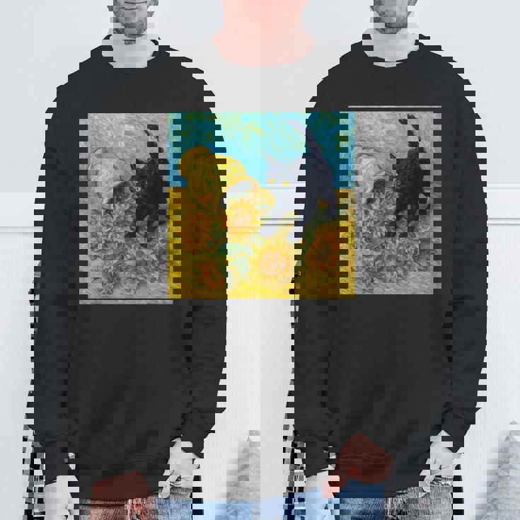 面白いゴッホのひまわり、猫のミーム、黒猫のアート。 スウェットシャツ 高齢者への贈り物