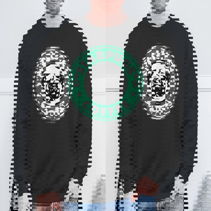 面白いパグ&コーヒー スウェットシャツ 高齢者への贈り物