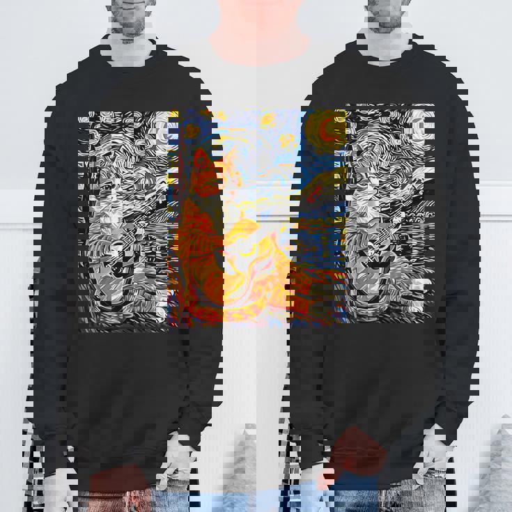 面白いレトロなデザインの猫がギターを弾く 星月夜 スウェットシャツ 高齢者への贈り物