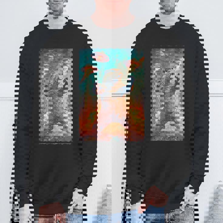 面白いレトロな日本の怪獣モンスターカワウソの自撮り写真東京ufo スウェットシャツ 高齢者への贈り物