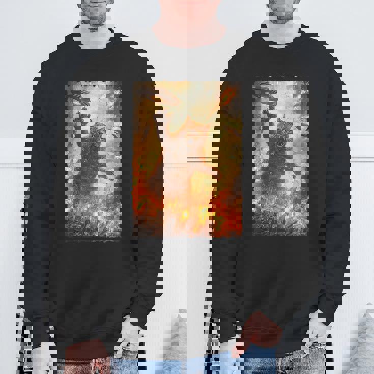 面白いレトロ日本の怪獣モンスター猫セルフィー東京ufo スウェットシャツ 高齢者への贈り物