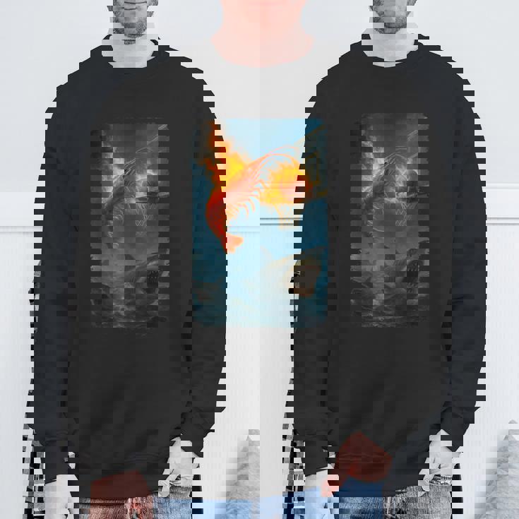 面白い燃えるようなエビスラムダンキングサメのミーム。 スウェットシャツ 高齢者への贈り物