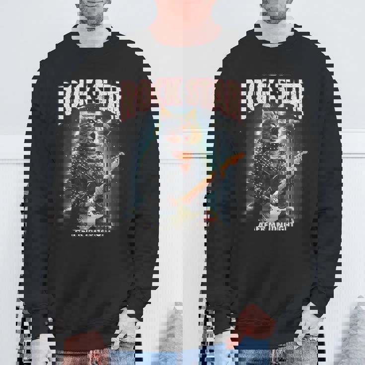 面白い猫 ギタリスト エレクトリックギター ロックスター 猫 スウェットシャツ 高齢者への贈り物