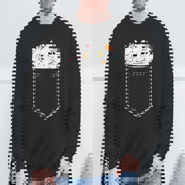 面白い猫 ポケット かわいい カワイイ キティ ラブ キャット ポケット付き スウェットシャツ 高齢者への贈り物