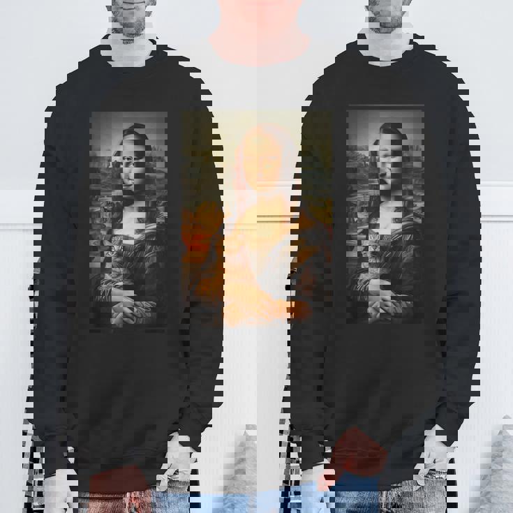 面白い猫 モナリザ 絵画 アート ママ お父さん スウェットシャツ 高齢者への贈り物