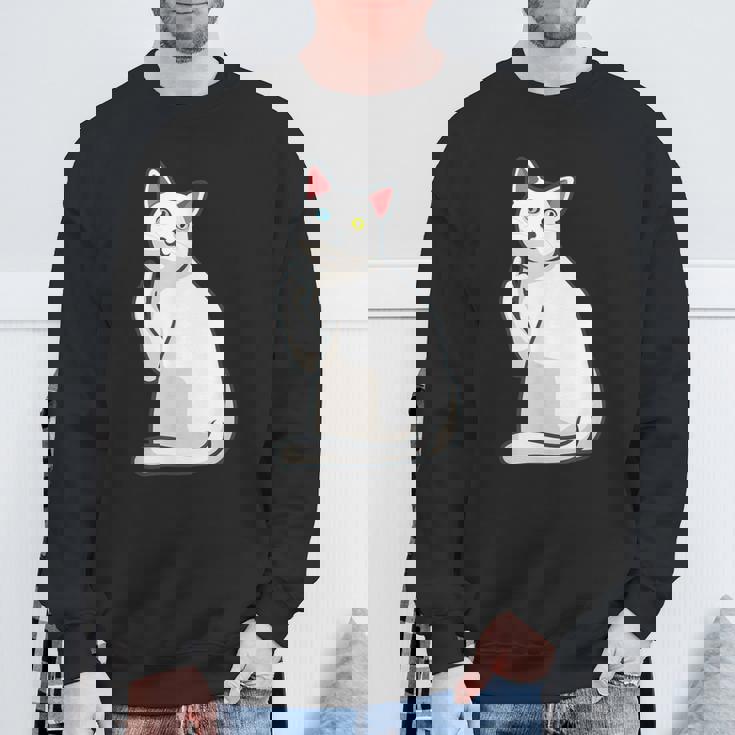 面白い猫 中指 オッドアイドキャット キティ スウェットシャツ 高齢者への贈り物