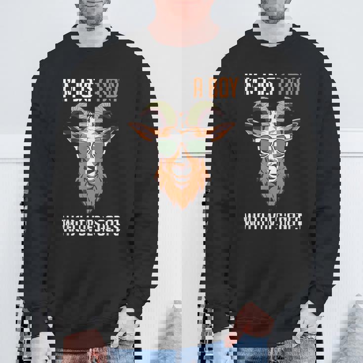 面白い農場の動物 ヤギ好き ただの少年 ヤギが大好きな人 スウェットシャツ 高齢者への贈り物