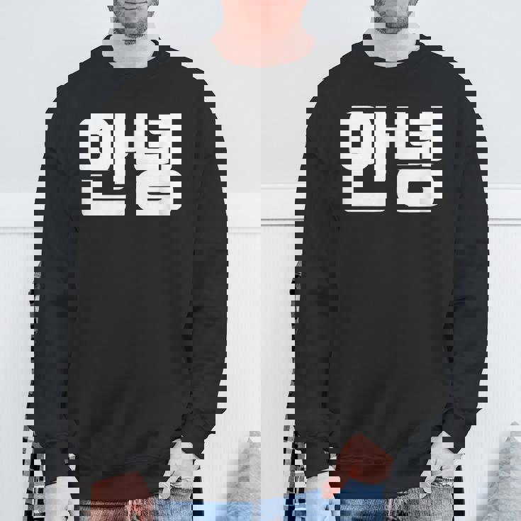 韓国語 面白tシャツ メンズ 韓国語での挨拶 こんにちは アンニョン 服 おもしろ 韓国 スウェットシャツ 高齢者への贈り物