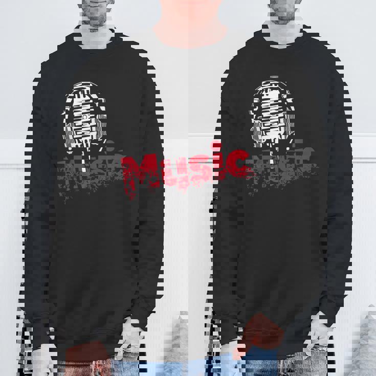 音楽 マイク ヘッドホン 日常 テキスト シンプル レトロ スウェットシャツ 高齢者への贈り物