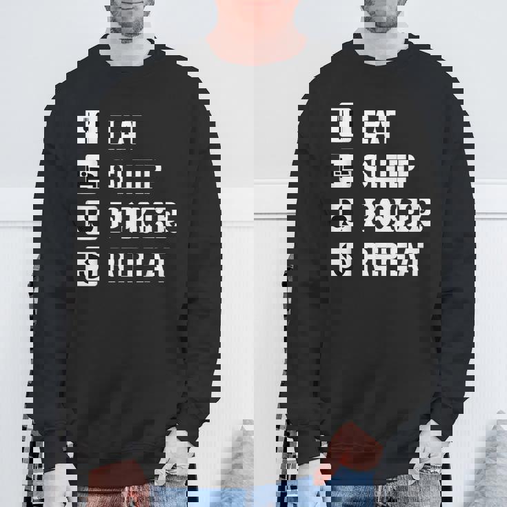 食べる 睡眠 ポーカー リピート トランプ ゲーム ホールデム スウェットシャツ 高齢者への贈り物