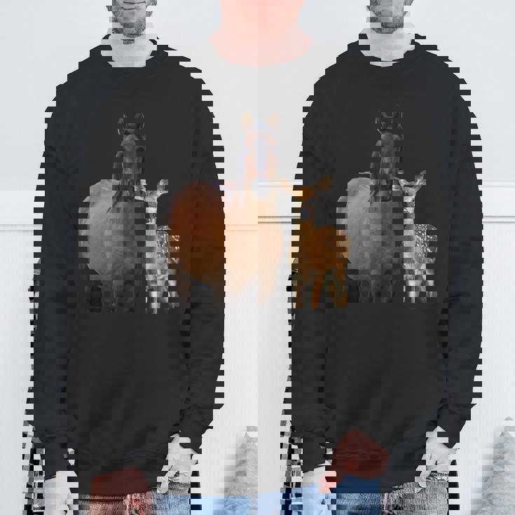 馬 鹿 面白いtシャツ バカ メンズ おもしろ 面白い 服 オリジナル おもしろグッズ ネタ 動物 ウマ シカ スウェットシャツ 高齢者への贈り物