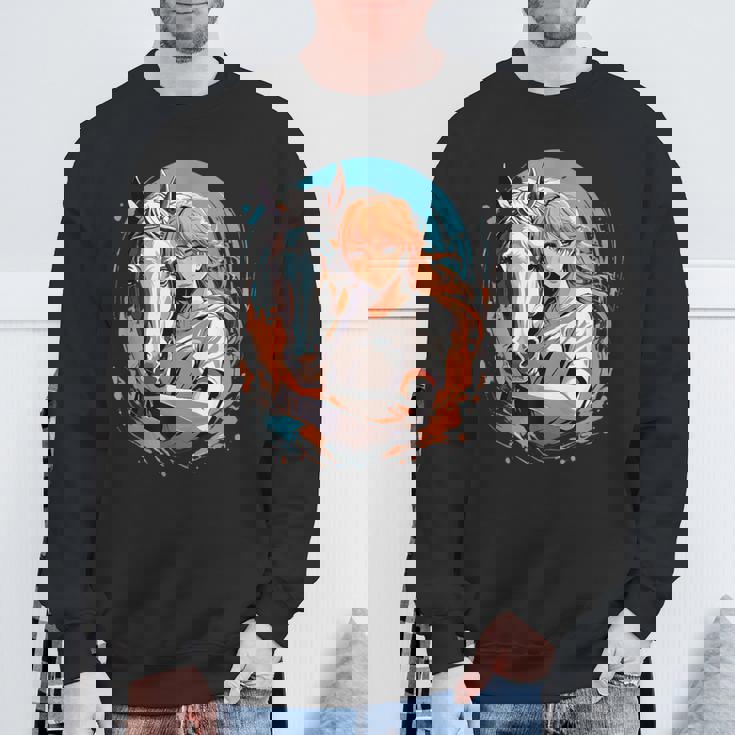 馬のファンのためのアニメガールの象徴的な乗馬デザイン。 スウェットシャツ 高齢者への贈り物