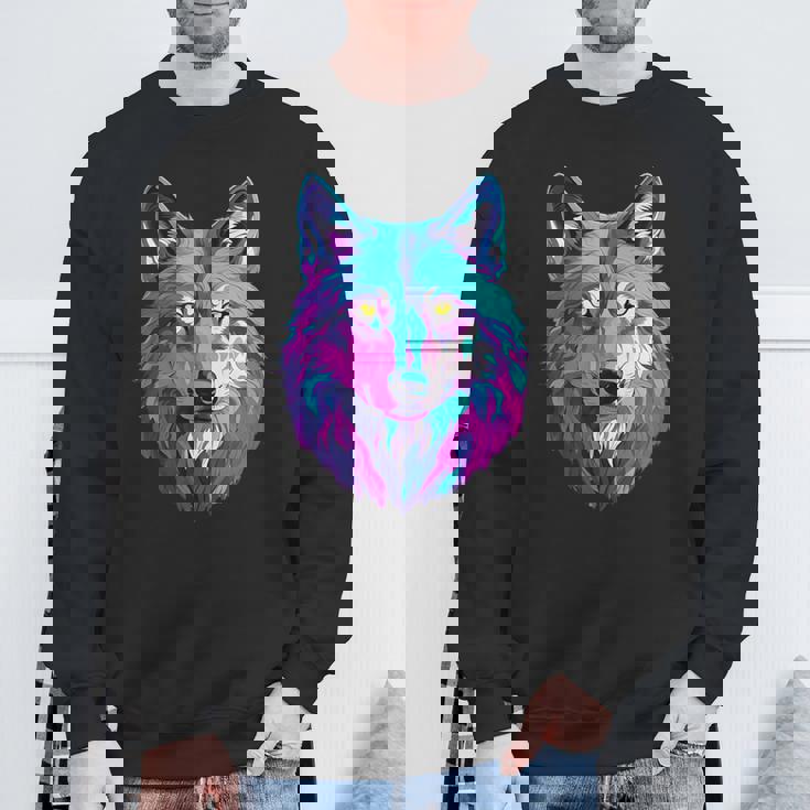 鮮やかなマルチカラーオオカミ スウェットシャツ 高齢者への贈り物