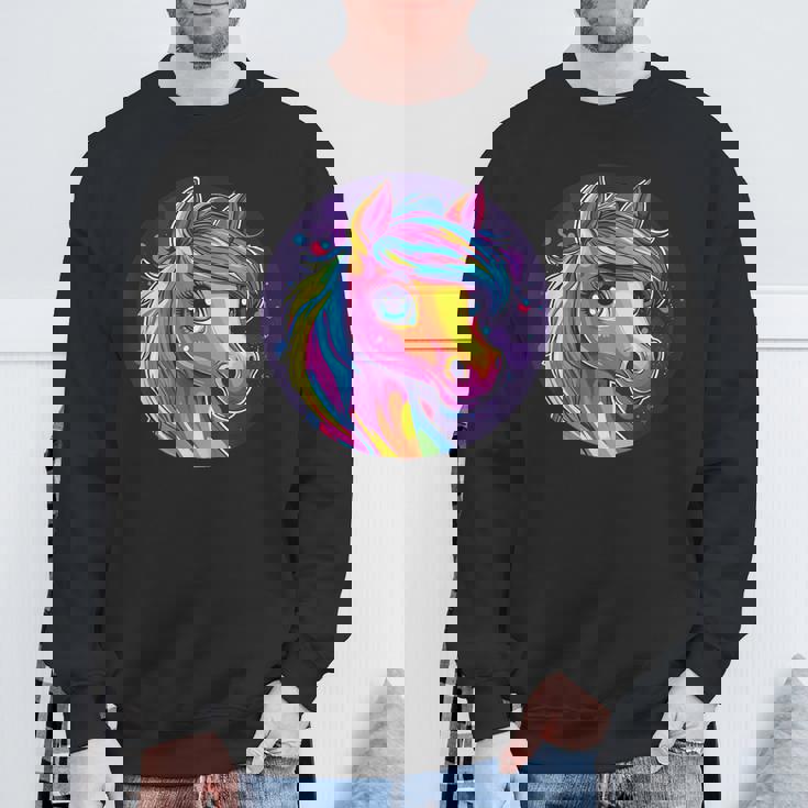 鮮やかな虹色の馬の魔法の夢 スウェットシャツ 高齢者への贈り物