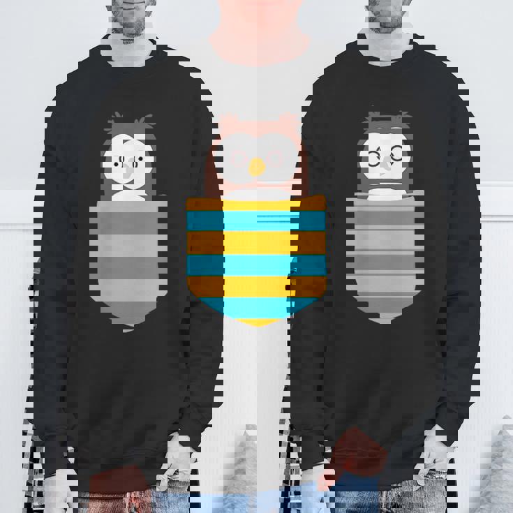 鳥好きのギフト フクロウのフクロウ 胸ポケット付き スウェットシャツ 高齢者への贈り物