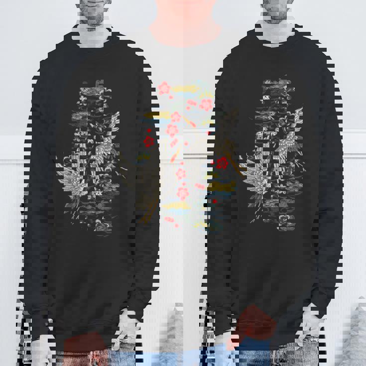 鶴&桜 ヴィンテージ日本刺繍 スウェットシャツ 高齢者への贈り物