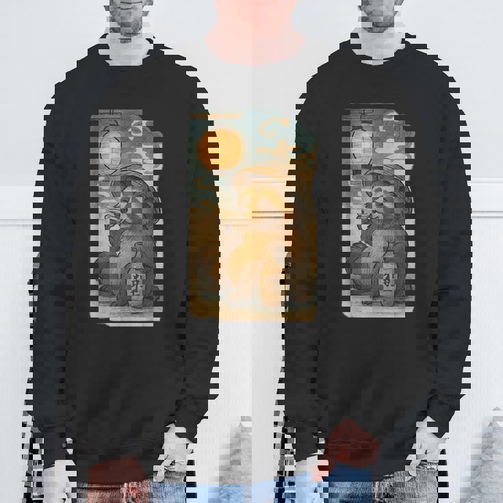 麦わら帽子をかぶったたぬき・酒・提灯・浮世絵風 スウェットシャツ 高齢者への贈り物