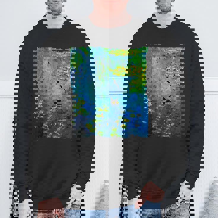 黒猫モネのスイレン絵画アート 猫好き スウェットシャツ 高齢者への贈り物