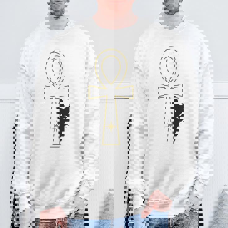 Ankh & Cat デザイン – スピリチュアル瞑想アート スウェットシャツ 高齢者への贈り物