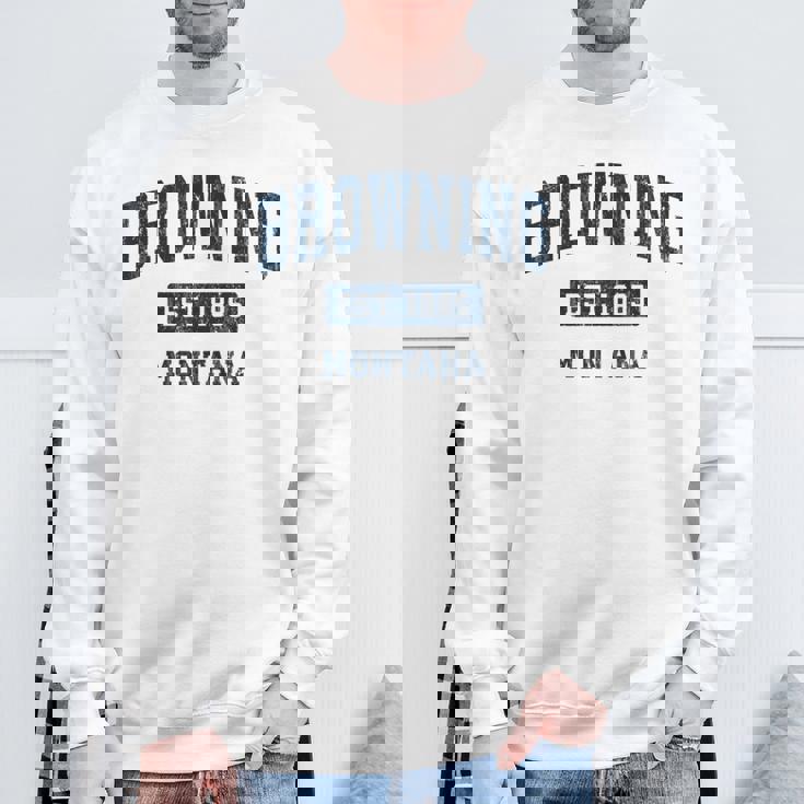 Browning Montana Mt ビンテージ スポーツ 確立 ネイビーデザイン 長袖tシャツ スウェットシャツ 高齢者への贈り物